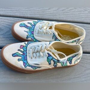 Custom Vans Authentic Drip Graphic Canvas Sneakers Gum Sole M7.5 W9